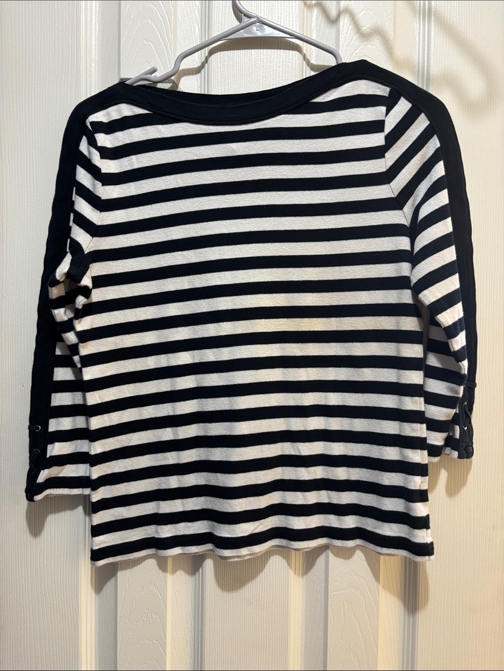 Chaps women's black and white stripped top, cotton, boatneck, size medium